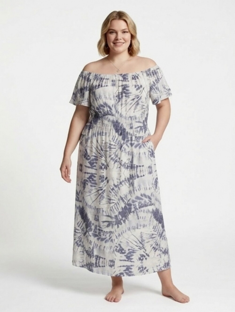 Women’s Off-Shoulder Blue Tie-Dye Swim Coverup